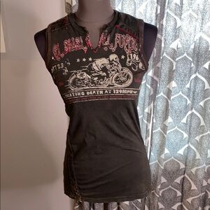 Salvage Black and Red Graphic Tank Top